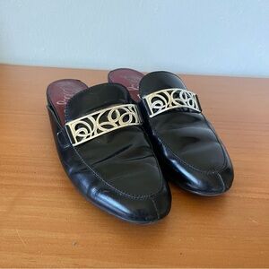 Brighton black leather mules with silver tone accents